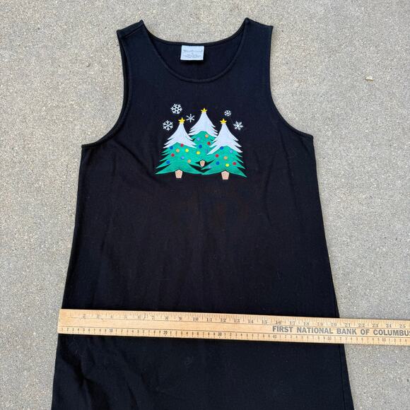 Vintage 90s Westbound Christmas Trees Snowflakes Embroidered Long Black Dress S - Picture 9 of 10